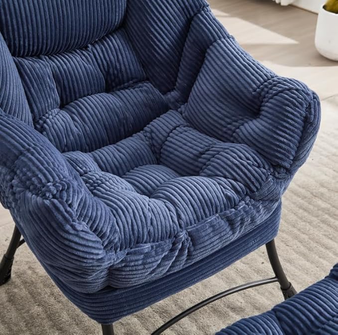 Lazy Chair with Ottoman Modern Lounge Accent Chair with Armrests &amp Side Pocket Reading Chair &amp Leisure Upholstered Footrest for Small Space Comfortable Living Room Chairs &amp Bedroom Chai