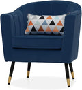 Mid-Century Modern Accent Chair Upholstered Armchair with Lumbar Pillow Single Sofa Chair with Metal Legs for Reading Comfy Barrel Chair for Living Room Bedroom Navy Blue