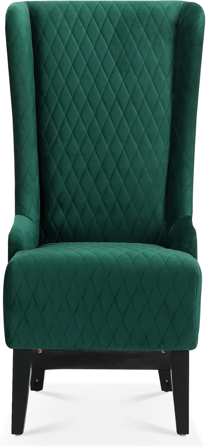 Dining Chair Comfy High Wingback Accent Chair for Dining Table PU Leather Upholstered Accent Side Chairs with Soft Padded &amp Wooden Legs for Living Room Dining Room Bedroom (Green)