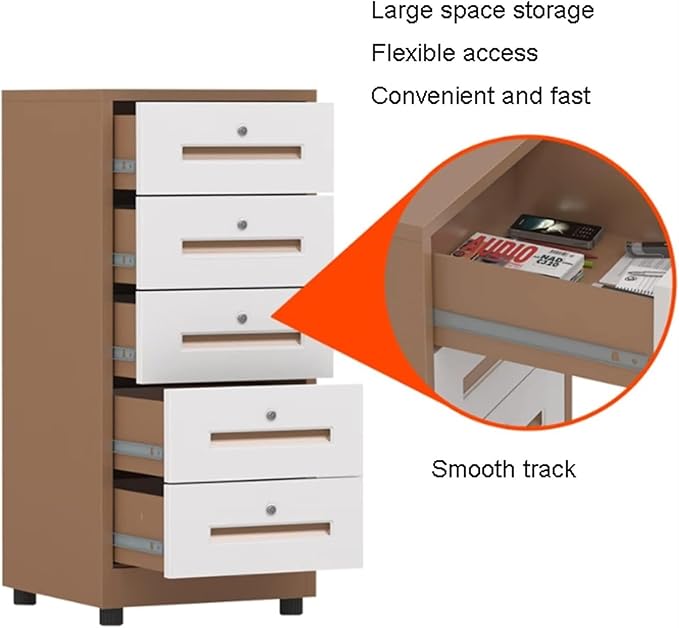 File Cabinet 5 Drawer File Cabinet Vertical Filing Cabinet Organizer File Cabinet with Lock Under Desk Storage(Color:Coffee Color)