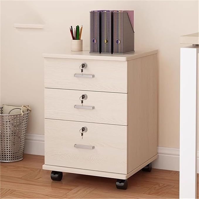 Mobile Locking Filing Cabinet for Home Office Low Cabinets with Drawers for Nized File Storage(Beige)