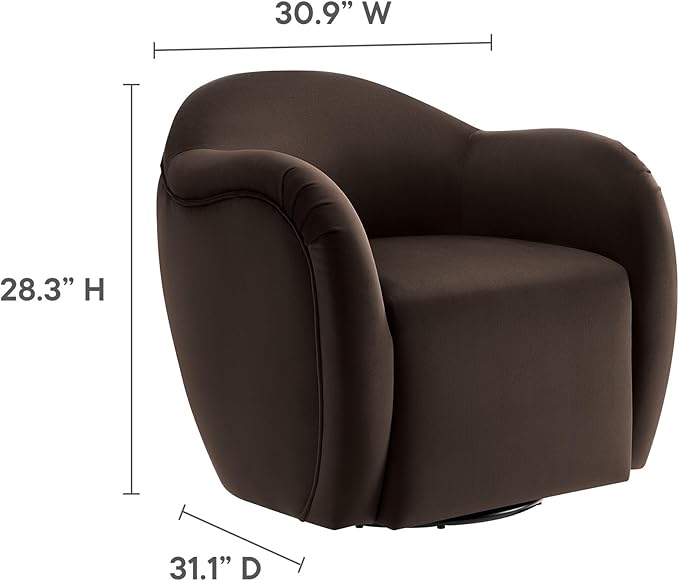 Modway Compose Performance Velvet Swivel Armchair in Chocolate Brown - Barrel Accent Chair - Comfy Round Single Sofa Chair with 360° Rotation - Modern Upholstered Club Chair for Living Room Bedroom