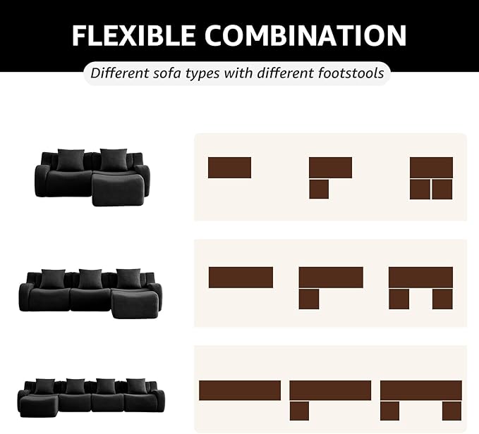 Black 3-Seater Cloud Couch Modern Teddy Fabric Boneless Sectional Sofa in a Box for Living Room Modular Floor Couch Deep Seat No Assembly Required Sofas para Sala
