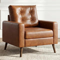 HNY Mid Century Modern Armchair Button Tufted Faux Leather Accent Chair with Armrests Upholstered Club Chair for Living Room Bedroom &amp Office Caramel Brown
