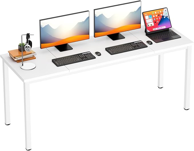 SogesGame 70.8 Inch Computer Office Desk Gaming Writing Work Study Large Table for Home Office Metal Frame Modern Simple Style White