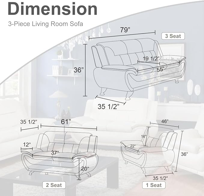 Lounge Comfy Faux Leather Sofa Modern Couch for Small Living Room/Dorm/Bedroom/Office/Apartment for Small Spaces (White Single Seat)