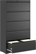 5 Drawer File Cabinet with Lock Locking Metal Filing Cabinets for Home Office Small Storage Cabinet Organizer with Under Desk Locking Drawers for Legal/Letter/A4/F4 SizeBlack