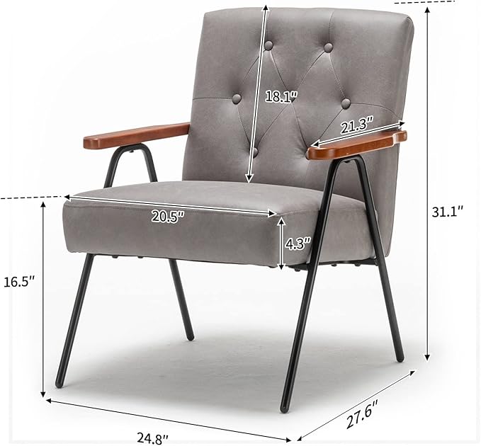 UNICOO - Modern Accent Chairs Mid-Century Armchair Living Room Chairs Leisure Chair with Metal Legs Reception Side Chairs (ZKL-222K Dark Grey)
