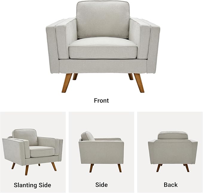 Kingfun Modern Accent Chair Set of 2 Living Room Chairs Chenille Reading Armchair Mid Century with Dual-Layer Armrests Solid Wood Frame Easy Assembly for Small Spaces Khaki