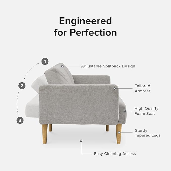mopio 76.4 Futon Sofa Bed Couch Loveseat Sleeper Sofa Mid Century Modern Futon Couch Sofa Cama Couches for Living Room (Light Gray Fabric)