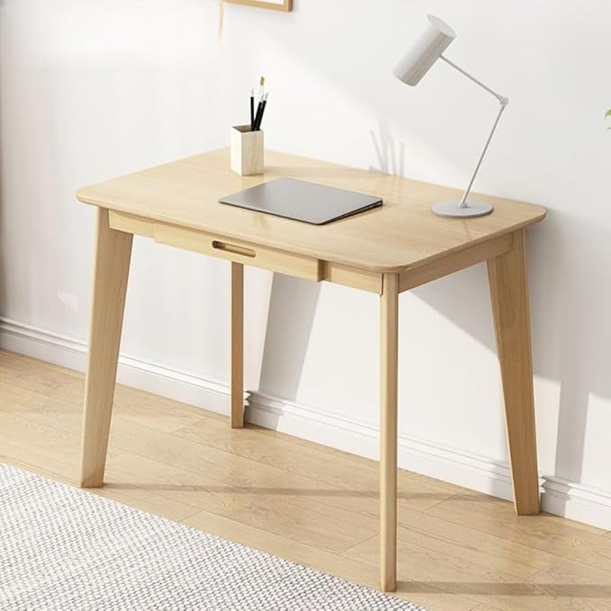 Computer Desk Home Office Desk with Storage Drawer Wooden Writing Desk Music Live Desk in Raw Wood Color (Wood Color-31inch)