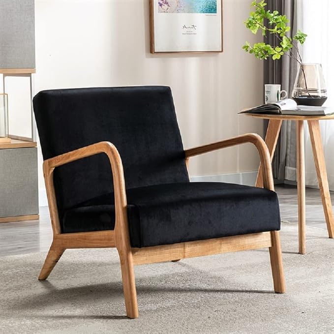 Classic Comfortable Modern Boho Velvet Upholstered Lounge Armchair for Living Room Reading Bedroom Office and Small Spaces Black