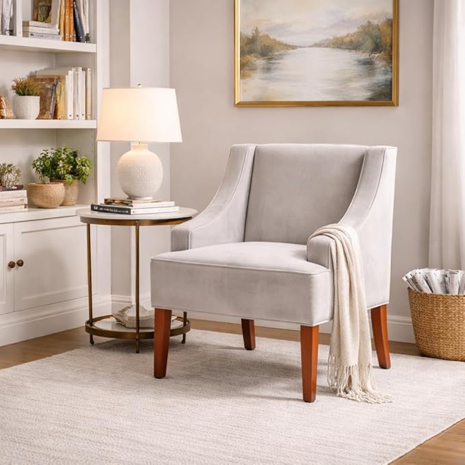 HomePop Swoop Arm Accent Chair Velvet Grey