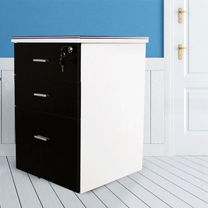 Mobile File Cabinets - Desktop Storage Box with Drawers - Wooden Nightstand Office Document Cabinet Storage Cabinet 3 Drawers and 5 WheelsB