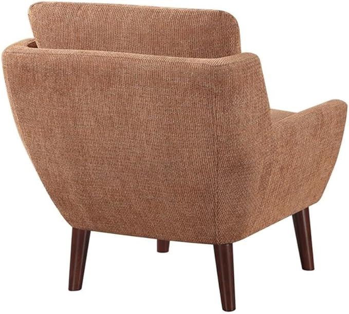 Pemberly Row Contemporary Chenille Accent Chair Orange Finish Soft Upholstery Reversible Cushions Espresso Wood Legs High-Density Foam Padding Durable Seating for Living Room or Bedroom
