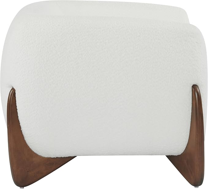 Christopher Knight Home Modern Boucle Fabric Upholstered Club Chair for Living Room Home Office Apartment Relaxing Chair with Removable Cushion and Birch Wood Legs White and Walnut