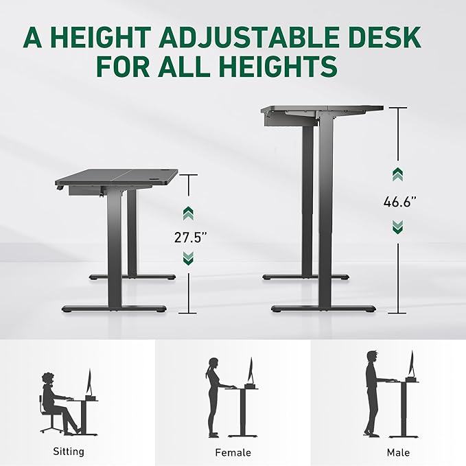 FEZIBO 48 x 24 Inch Standing Desk with Drawer Sit Stand Computer Desk Ergonomic Workstation Home Office Stand Up Table with Storage &amp2 Hooks Rustic Brown
