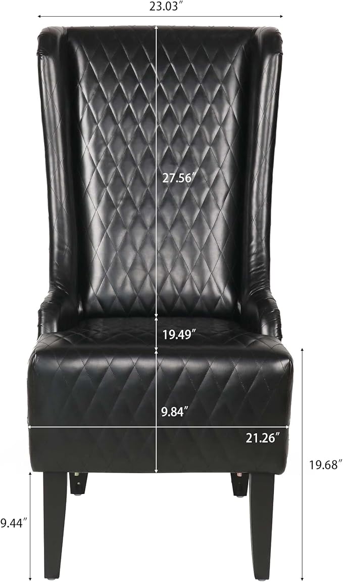 Dining Chair Comfy High Wingback Accent Chair for Dining Table PU Leather Upholstered Accent Side Chairs with Soft Padded &amp Wooden Legs for Living Room Dining Room Bedroom (Black)