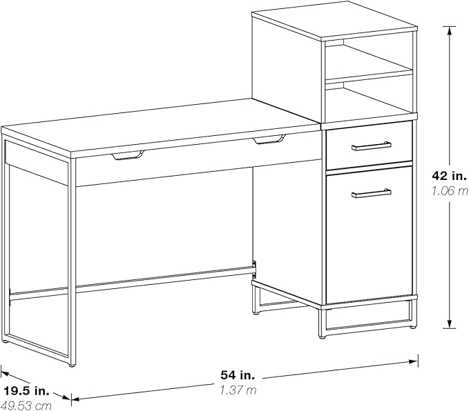 OSP Home Furnishings Hagney Lane Worksmart Sit-to-Stand Desk with 3 Adjustable Positions and Extra Shelves Farm Oak