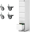 5 Drawer File Cabinet with Wheels Metal Mobile Filing Cabinets with Lock Vertical File Cabinet for Home Office Rolling Storage Cabinet for A4/Letter/Legal Size File Assembly Required White