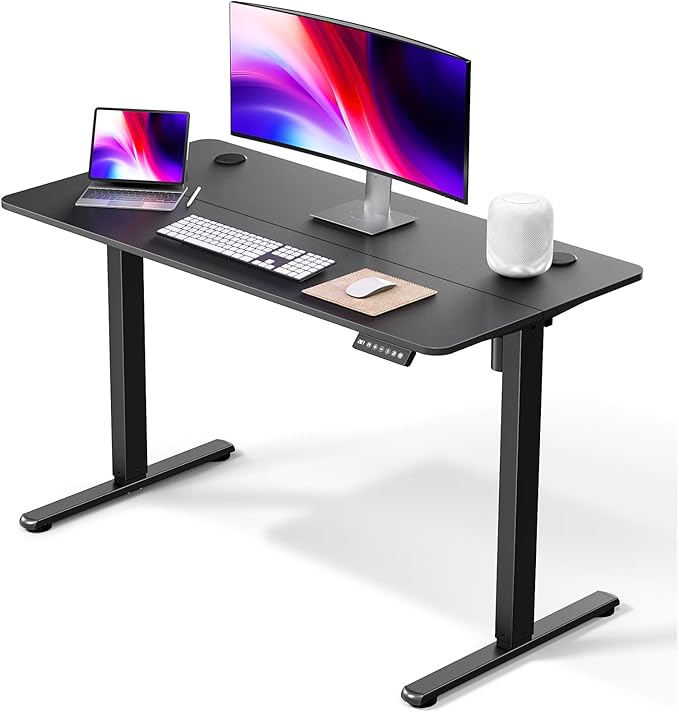 Electric Standing Desk 48 x 24 Inches Height Adjustable Sit Stand Computer Desk Home Office with Memory Presets (Spliced DesktopBlack)
