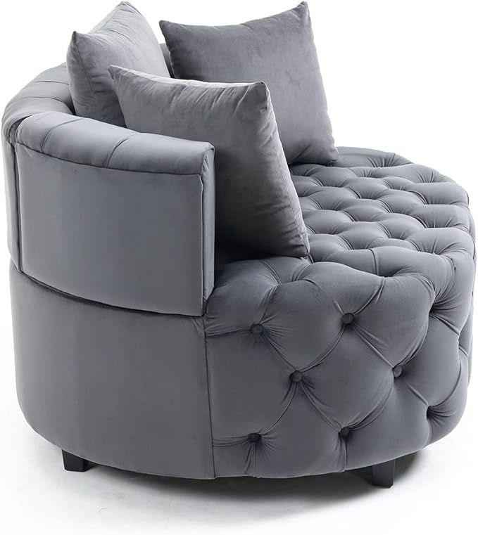 Modern Upholstered Tufted Barrel ChairVelvet Accent Chair with PillowsSingle Armrest Sofa Chair with Legs for Living RoomOfficeBedroom