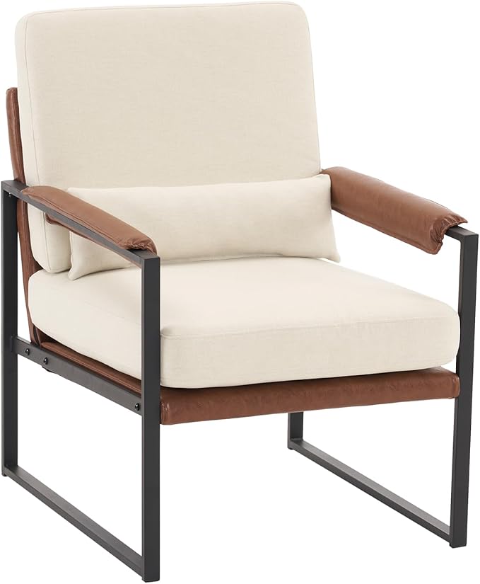 Beige Living Room Chairs Single Sofa Chair Side Chair for Living Room Living Room Accent Chair Office Accent Chair Armrest Frame Farmhouse Living Room Chair for Living Room Bedroom 63 x 80 x 89Cm