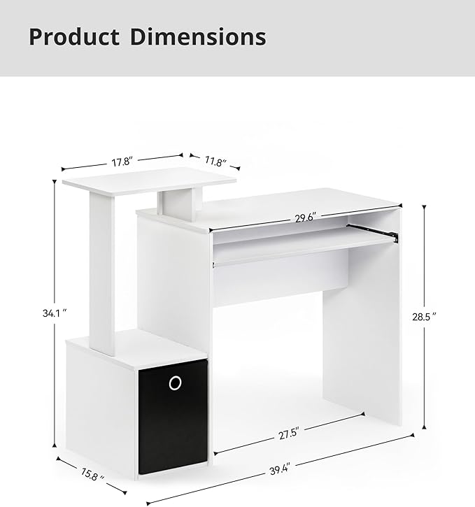 White Computer Desk with Drawers Small Writing Desk with Storage Shelves for Home Office Bedroom Study Living Room