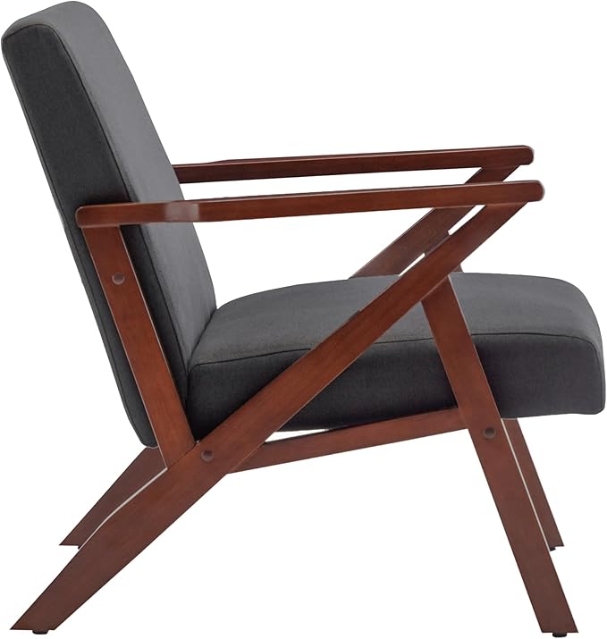 Convenience Concepts Take a Seat Cliff Accent Armchair Mid-Century Modern Lounge Chair for Living Room Bedroom 28.5 Dark Gray Fabric/Espresso