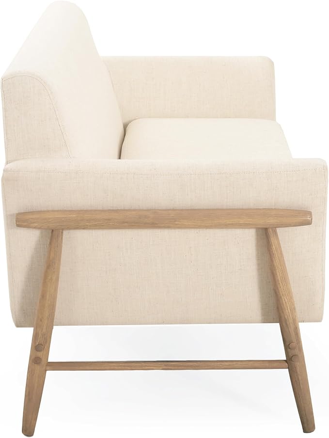 Christopher Knight Home Canna Fabric Flared Arms Loveseat Comfy Upholstery 2 Seater Sofa Wooden Frame Living Room Chair Soft Seating Lounge Sofa for Bedroom/Office Beige + Natural