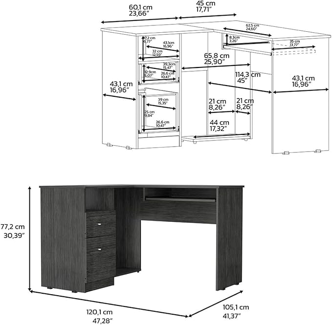 L-Shaped Corner Desk with Keyboard Shelf Smokey Oak Finish for Home Office Workspace