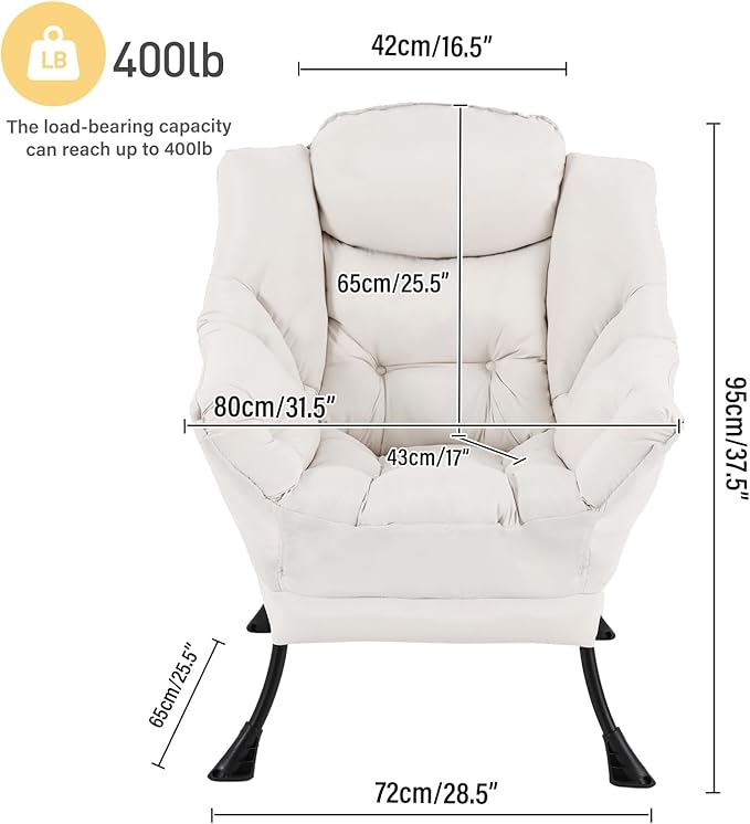 Lazy Chair Large Accent Chair Modern Comfy Armchair Beige Chair for Living Room Bedroom Dorm Room Office Apartment Reading Relaxing Use