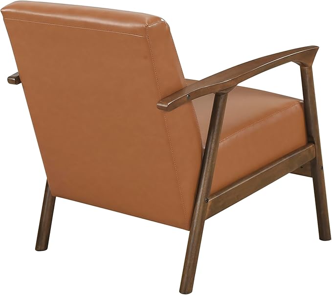 Lexicon Mid Century Modern Accent Chair Faux Leather Upholstered Lounge Armchair Solid Rubber Wood Frame Single Sofa Seat for Living Room/Bedroom/Office/Waiting Area Brown