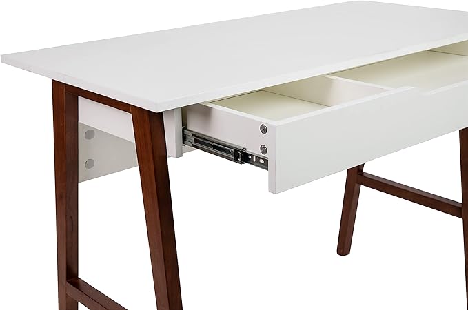 BizChair Computer Desk - White Home Office Desk with Storage Drawer - 42 Long Writing Desk for Bedroom