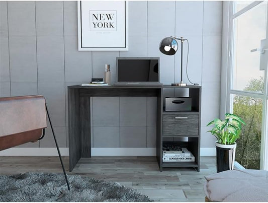 Penau Writing Desk with 2 Shelves and 1 Drawer Smokey Oak Finish Functional Workspace for Home Office 43.3Inch Wide