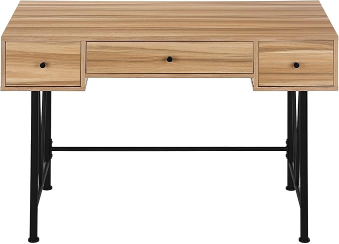 Computer Desk Home Office Laptop Storage Drawers 48 l Work Brown Laminate Black Metal Transitional
