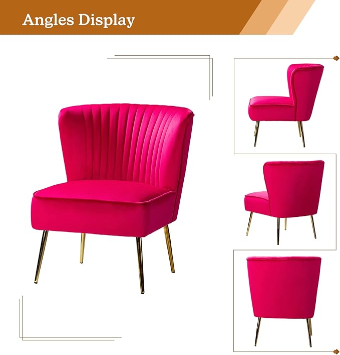 TINA'S HOME Modern Accent Chair Velvet Slipper Chair with Wingback Gold Legs Comfy Upholstered Fabric Armless Side Chair for Living Room Bedroom Vanity/Fuchsia