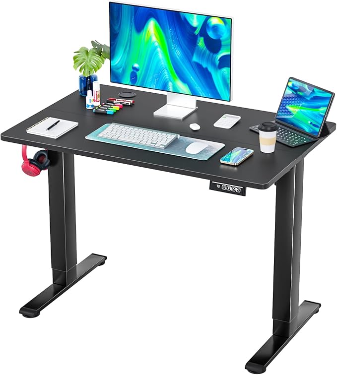 PayLessHere 40 Inch Electric Standing Desk Computer Desk with Large Space and Headphone Holder Office Desk with Electric Lifting and Memory Function (40 inch Black)