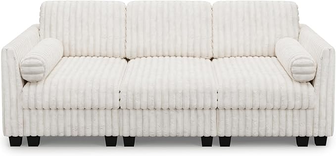 Belffin Plush Corduory Sectional Sleeper Sofa with Wide Deep Seat Modular Sectional Cloud Couches for Living Room. Beige Couch