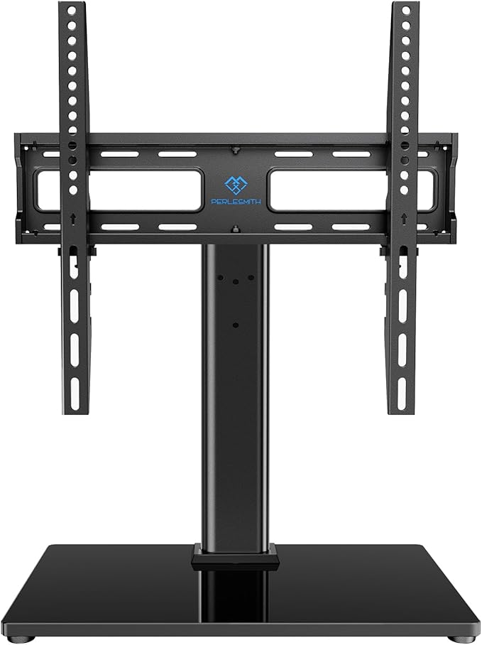 PERLESMITH Universal Swivel TV Stand Legs for 24-60 inch LCD LED TVs Height Adjustable Television Mount Stand with Tempered Glass Base Universal VESA Mount 400×400mm Holds up to 88lbs PSTVS09