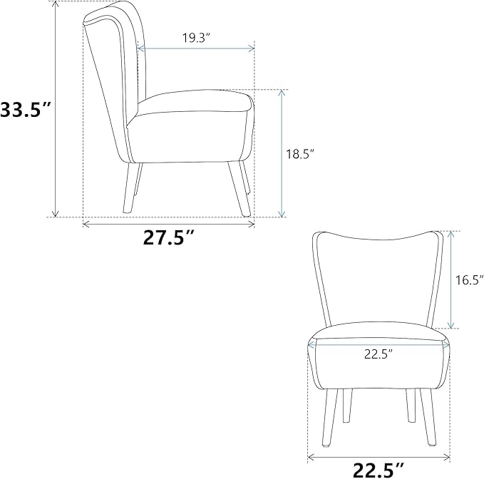 Living Room Chairs Armless Accent Chair with Rubber Wooden Legs Modern Upholstered Corner Side Chair for Living Room Bedroom Office Hotel Gray As Shown
