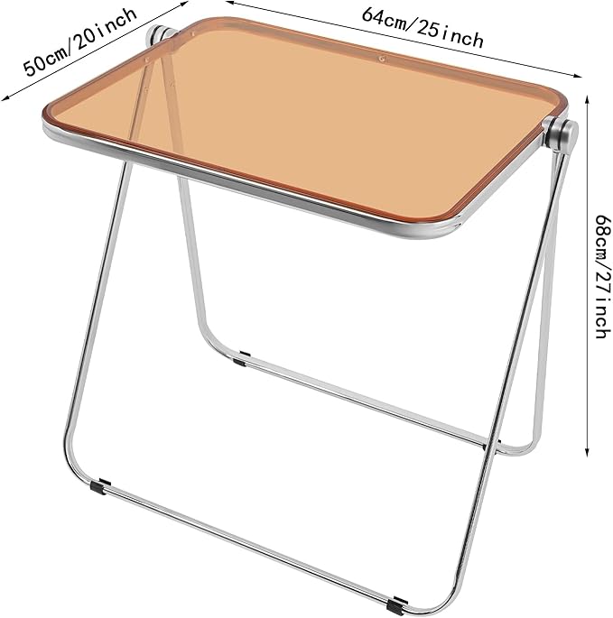 Folding Table Clear Foldable Side Table &amp Tiny Desk for Home Office - No Assembly Required Small Computer Desk with Sturdy Metal Frame for Living Room Bedroom Small Spaces