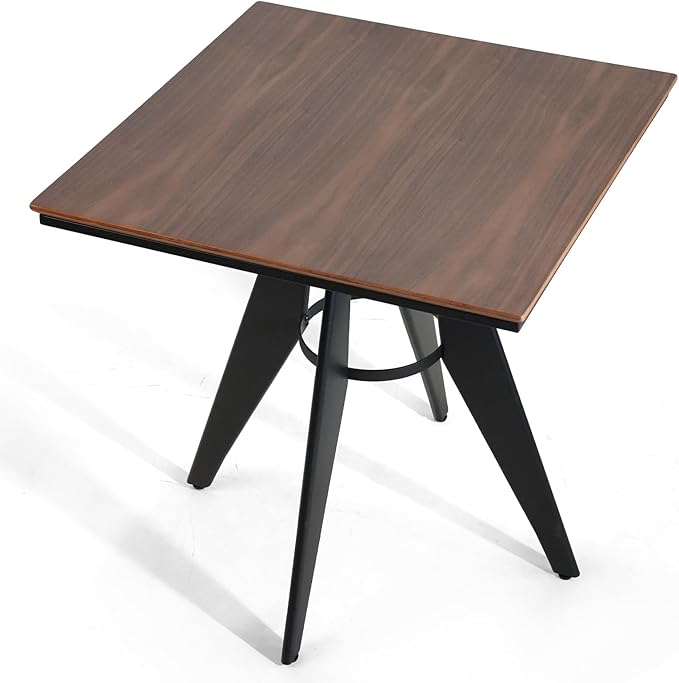 Square Cafe Table - 27.6 Oak Wood Top Metal Frame 28.15 High Modern Industrial Dining Table for Kitchen Home Office Bistro Compact for Space Saving