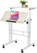sogesfurniture Mobile Standing Desk Laptop Workstation on Wheels Adjustable Computer Desk for Standing or Sitting Maple 101-MP