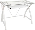 Flash Furniture Jude Clear Tempered Glass Computer Desk with White Pull-Out Keyboard Tray and White Crisscross Frame