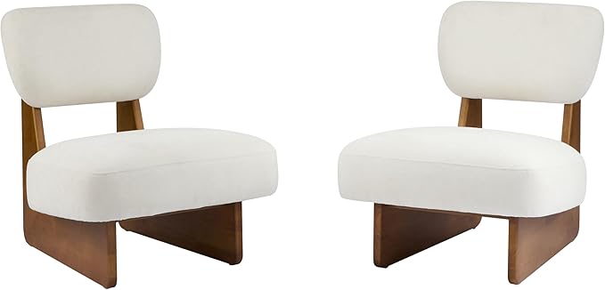GDFStudio Upholstered Armless Accent Chairs Set of 2 Modern Side Chair Minimalist Leisure Chair with Backrest Beige Cusion for Living Room Bedroom Reading Room Natural Slid Wood Base
