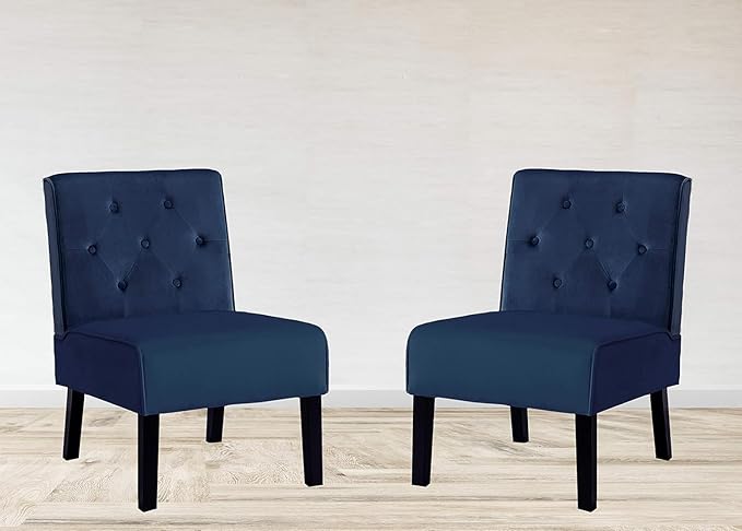 Reeso 2-Piece Living Room Armless Button Tufted Pattern Accent Chair Dark Blue