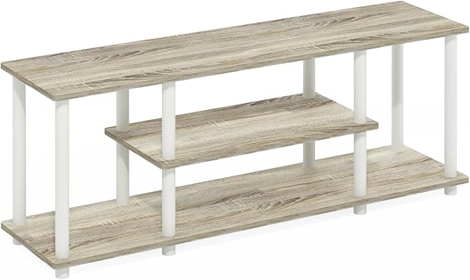 Furinno Turn-N-Tube No Tools 3D 3-Tier Entertainment TV Stand up to 50 inch TV Round Tubes Oak