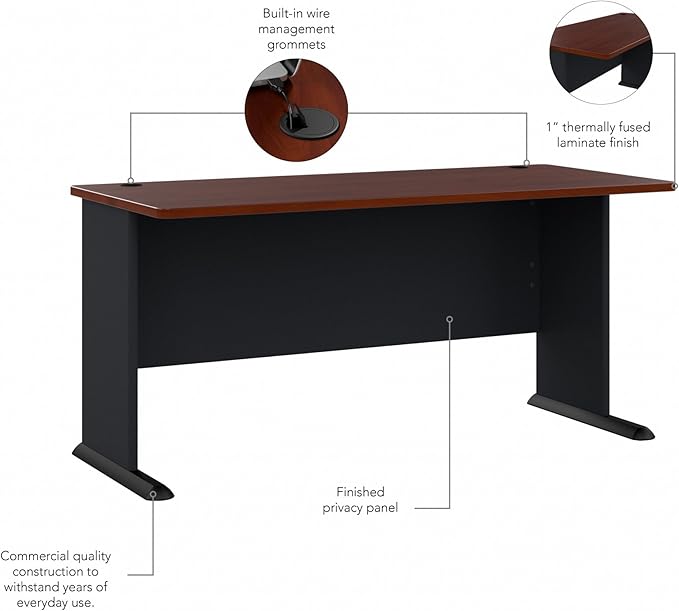 Bush Business Furniture Series A 60W Computer Desk in Hansen Cherry and Galaxy Large Office Table for Home or Professional Workspace