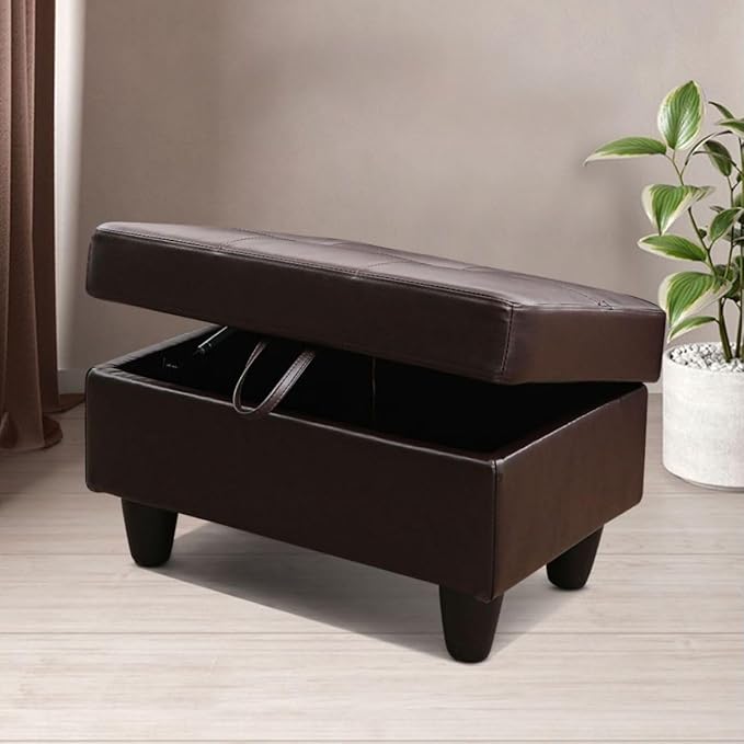 Brown L-Shaped 3-Piece Faux Leather Sofa with Storage Ottoman Set Sectional Couch Sofa Set for Living Room Office Small Space